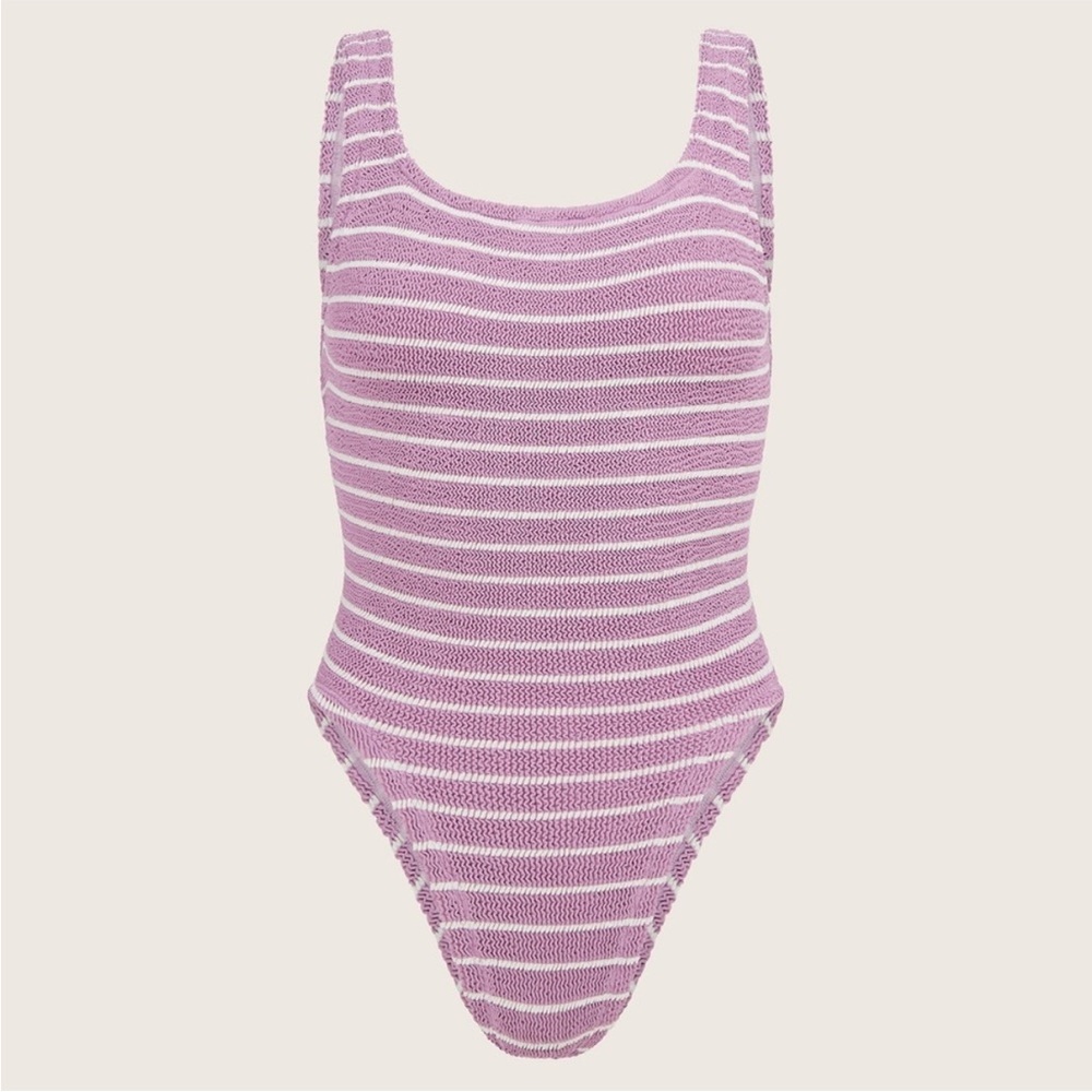 NEW Hunza G x Helena Christensen Capsule Collection Striped Crinkle Swimsuit OS